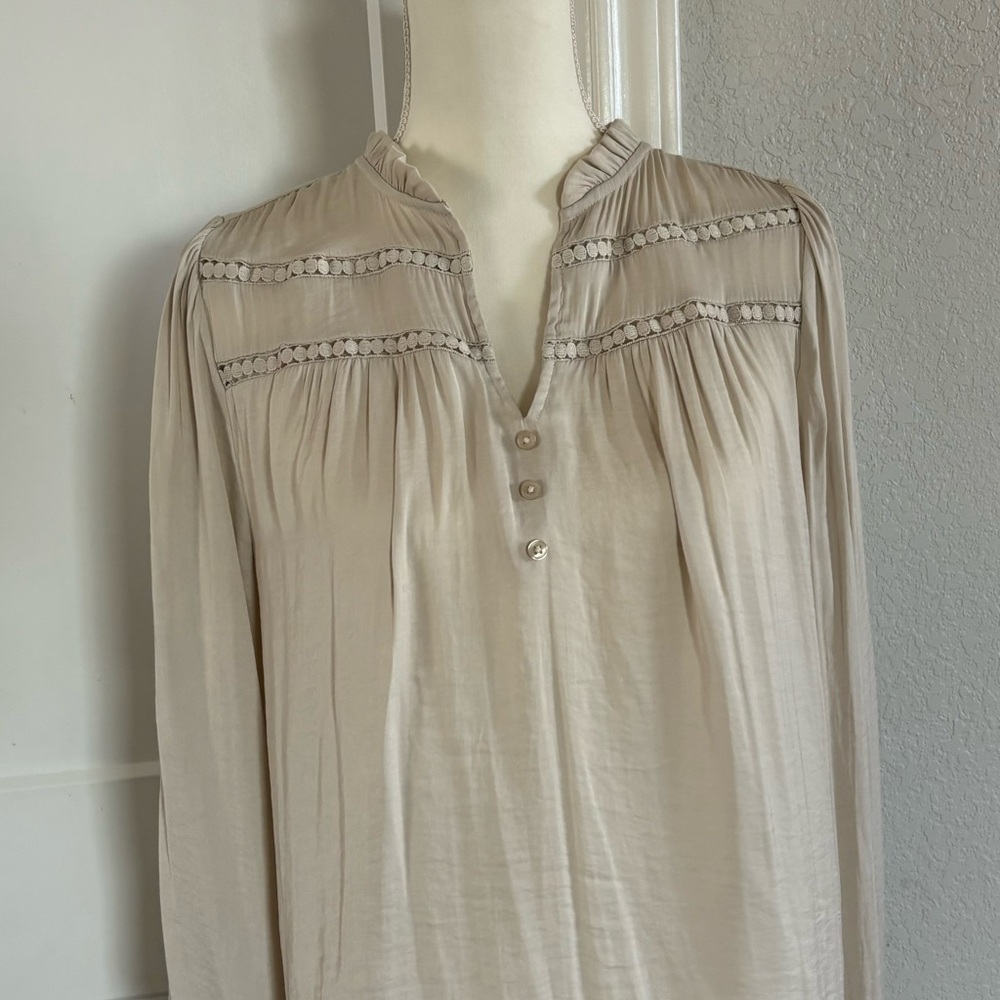 RACHEL Rachel Roy Cream Long Sleeve Mandarin Collar Blouse